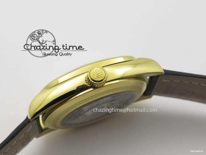 On Strap Black And Dial Numeral Date Leather A2824 Markers YG Cellini Brown Stick 0731